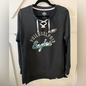 Majestic Philadelphia Eagles Black Lace-Up Sweatshirt